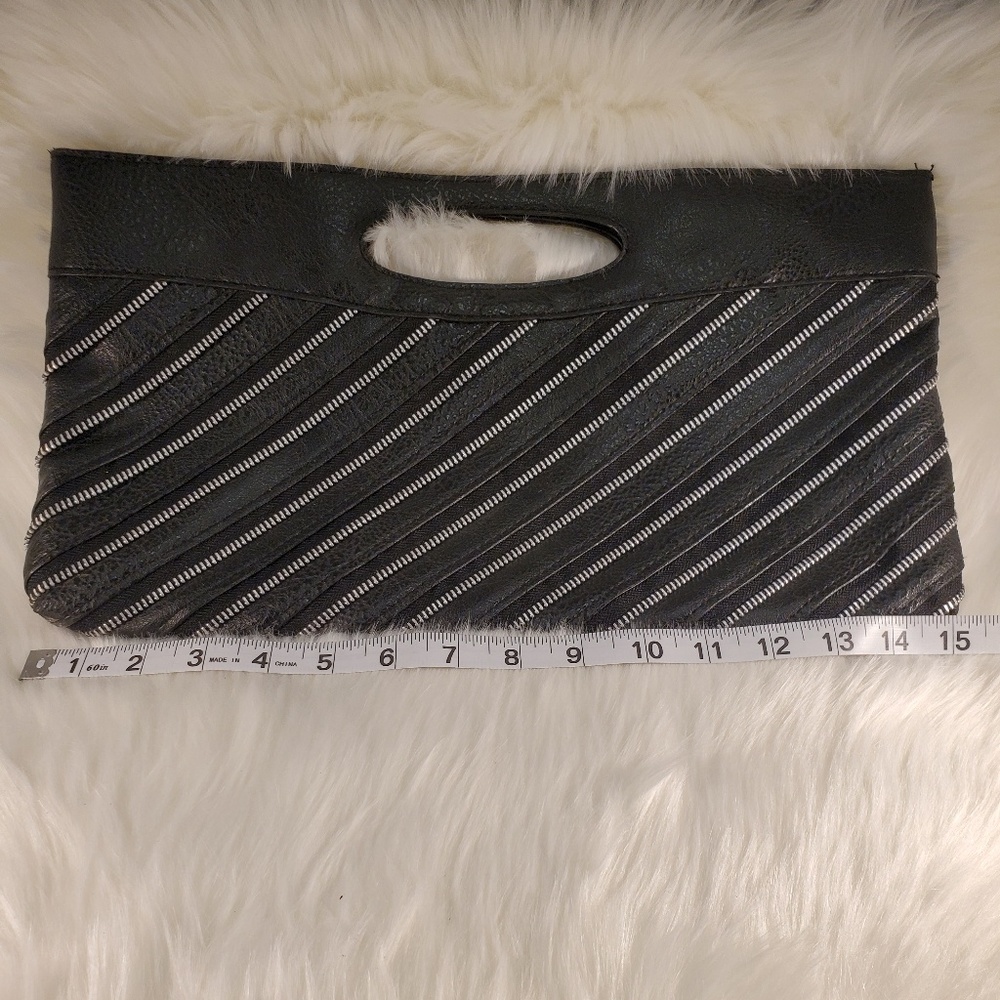 NWOT BLACK VEGAN  LEATHER LARGE ENVELOPE CLUTCH